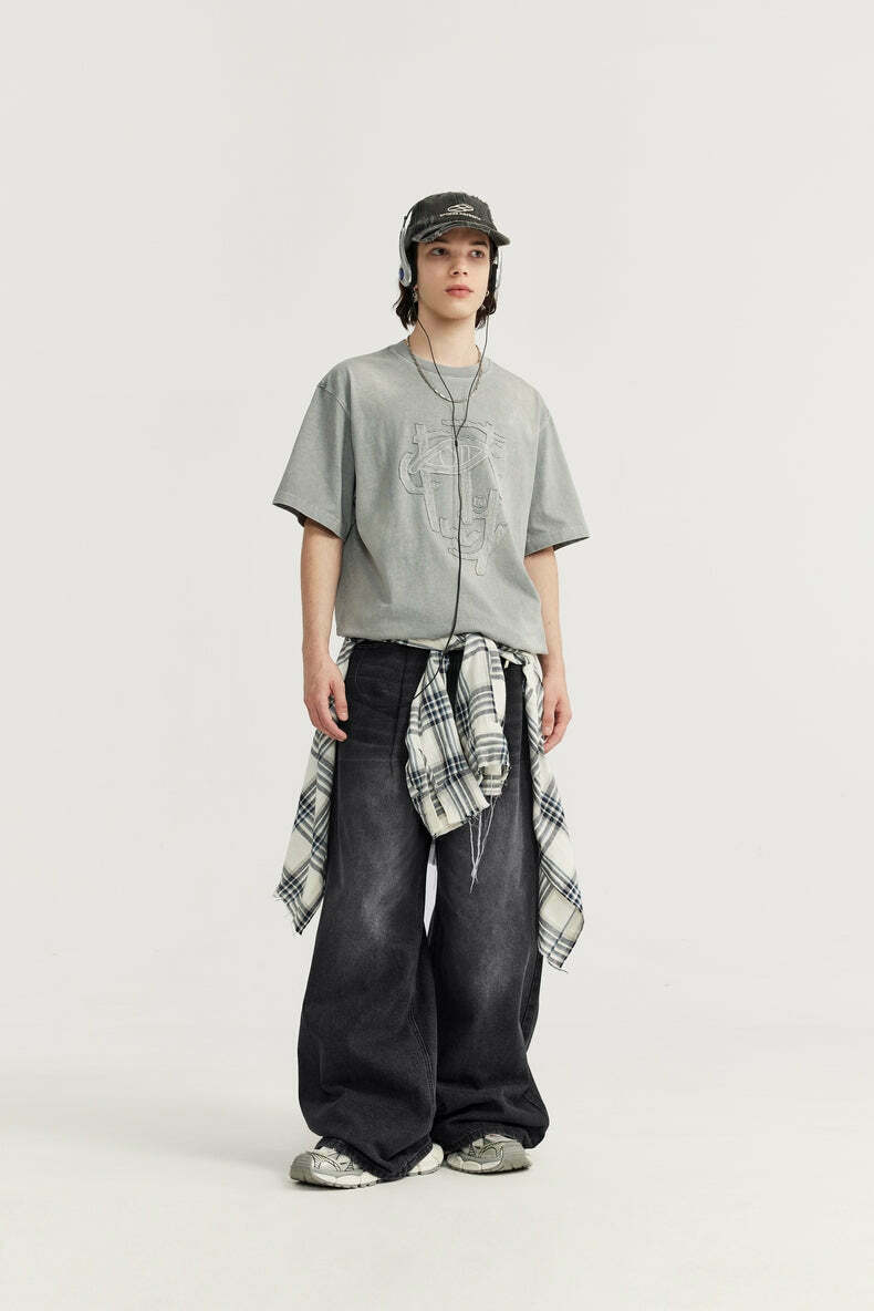 Vintage-Inspired Y2K Wide Leg Denim Jeans for Women - Coquette Aesthetic with a Grunge Twist