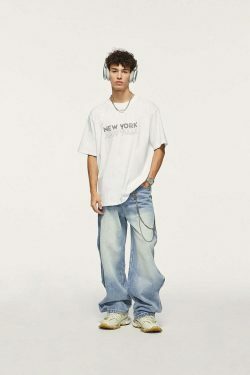 Vintage-Inspired Y2K Wide Leg Jeans for Women - Coquette Aesthetic with a Grunge Twist