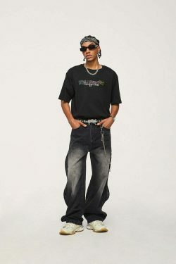 Vintage-Inspired Y2K Wide Leg Jeans for Women - Coquette Aesthetic with a Grunge Twist