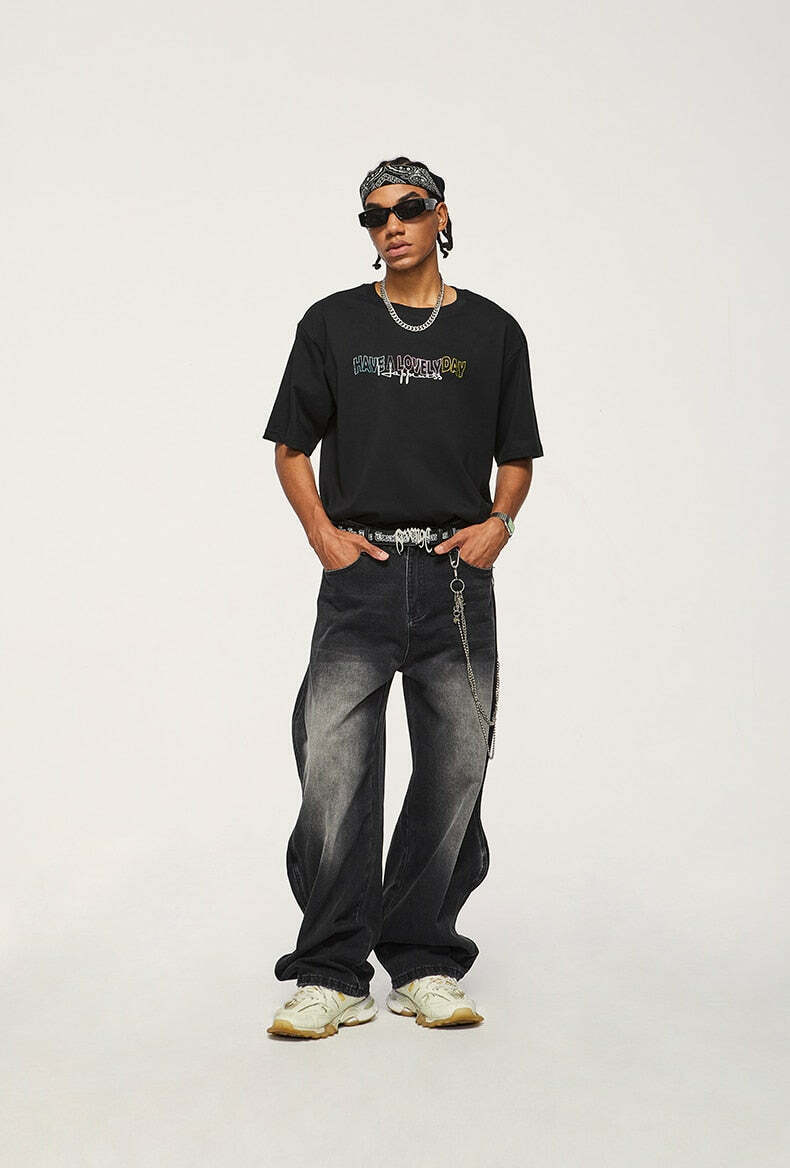 Vintage-Inspired Y2K Wide Leg Jeans for Women - Coquette Aesthetic with a Grunge Twist