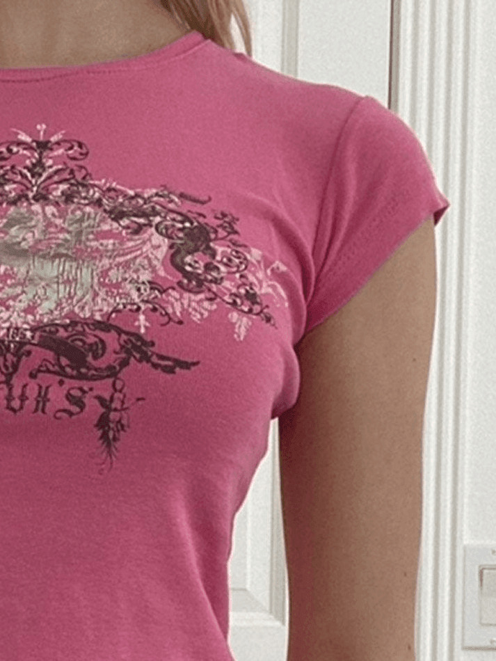 Vintage Acanthus Logo Print Baby Tee - Y2K Fashion Niche Women's Clothing