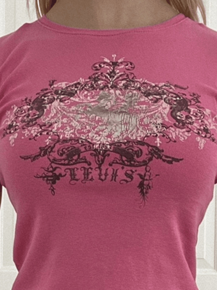 Vintage Acanthus Logo Print Baby Tee - Y2K Fashion Niche Women's Clothing