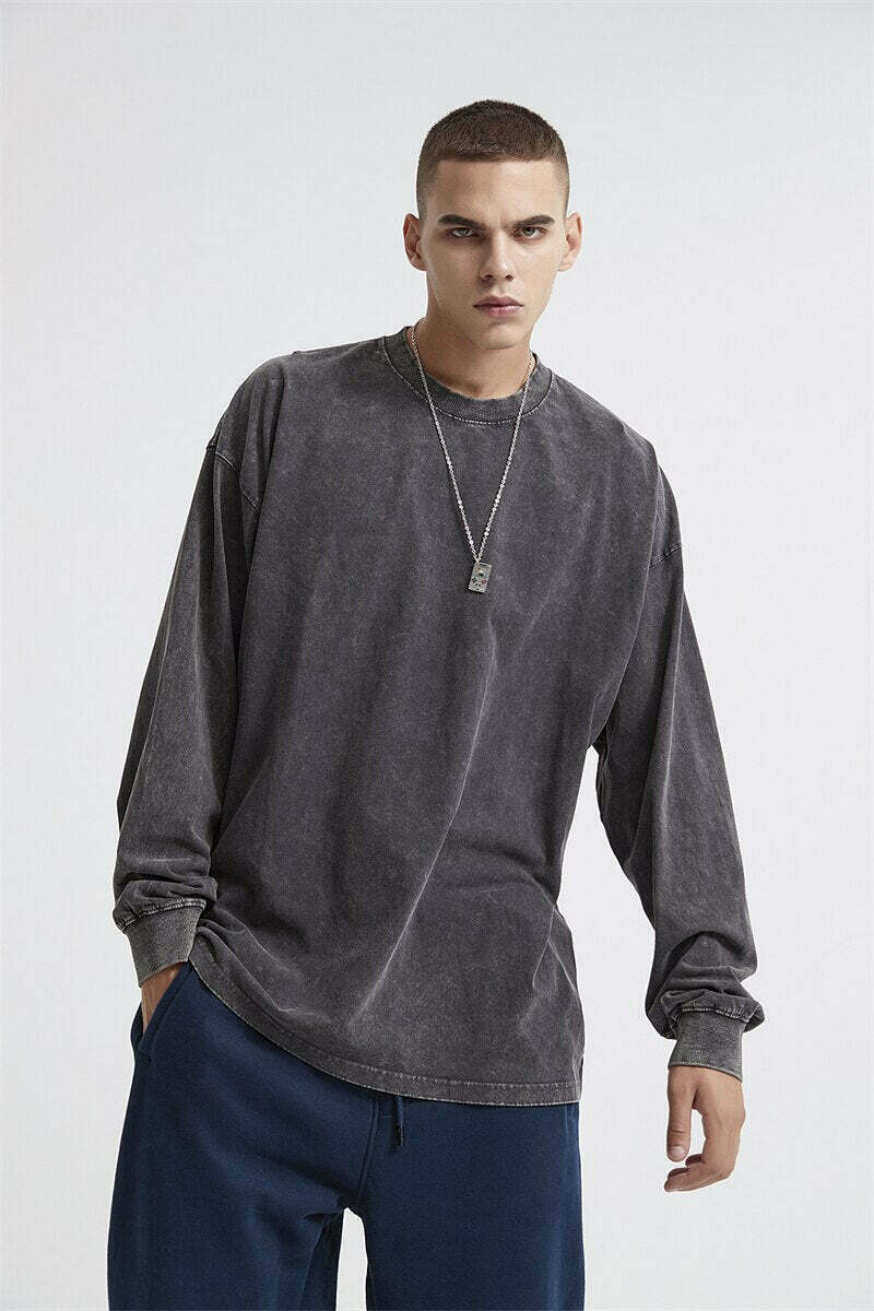 Vintage Acid Washed Long Sleeve Tee - Y2K Fashion Staple for Women - Coquette Aesthetic Grunge Style