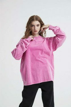 Vintage Acid Washed Long Sleeve Tee - Y2K Fashion Staple for Women - Coquette Aesthetic Grunge Style