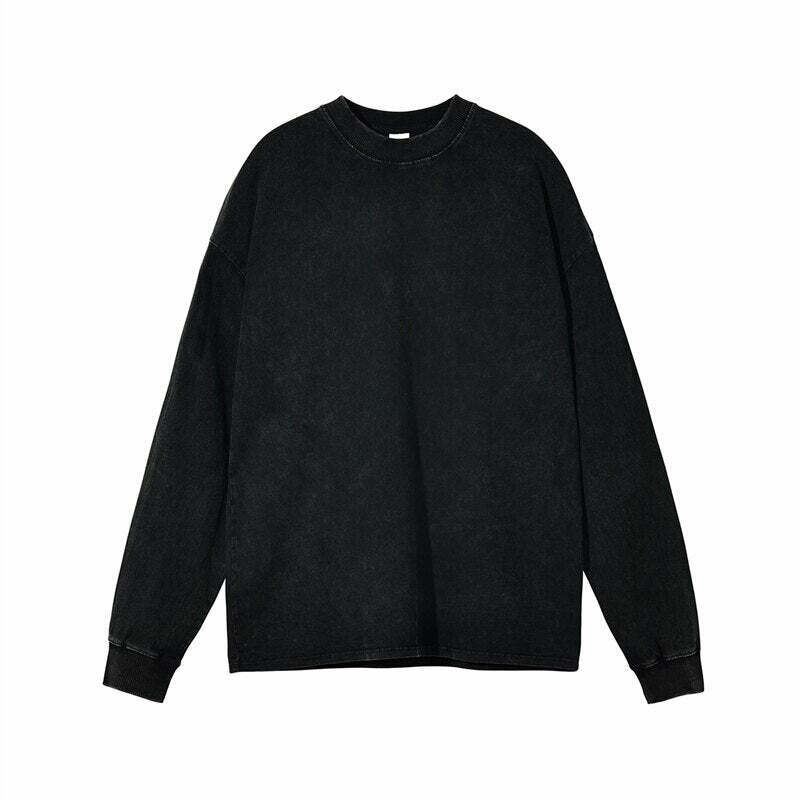 Vintage Acid Washed Long Sleeve Tee - Y2K Fashion Staple for Women - Coquette Aesthetic Grunge Style