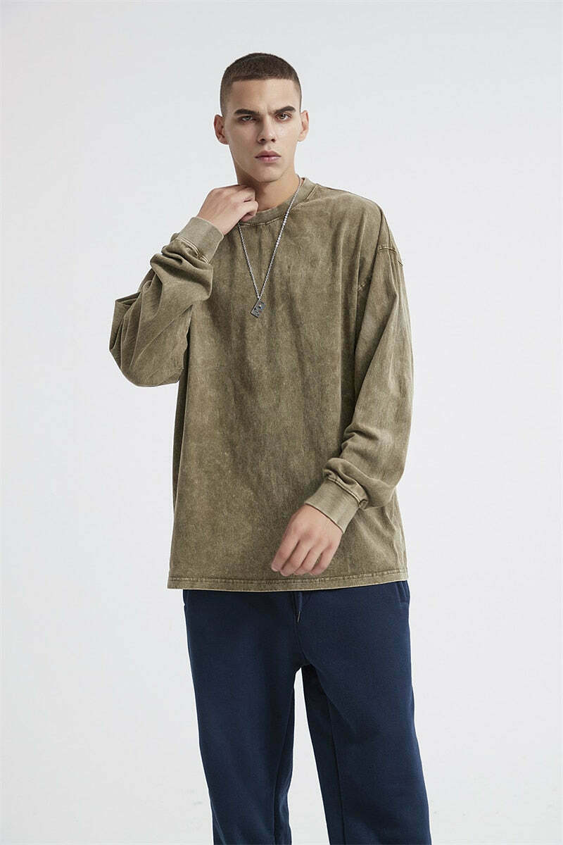 Vintage Acid Washed Long Sleeve Tee - Y2K Fashion Staple for Women - Coquette Aesthetic Grunge Style