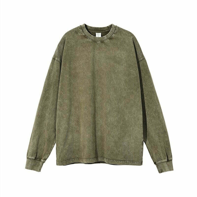 Vintage Acid Washed Long Sleeve Tee - Y2K Fashion Staple for Women - Coquette Aesthetic Grunge Style