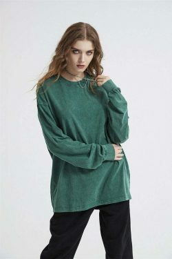Vintage Acid Washed Long Sleeve Tee - Y2K Fashion Staple for Women - Coquette Aesthetic Grunge Style