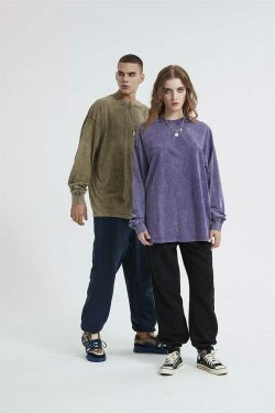 Vintage Acid Washed Long Sleeve Tee - Y2K Fashion Staple for Women - Coquette Aesthetic Grunge Style