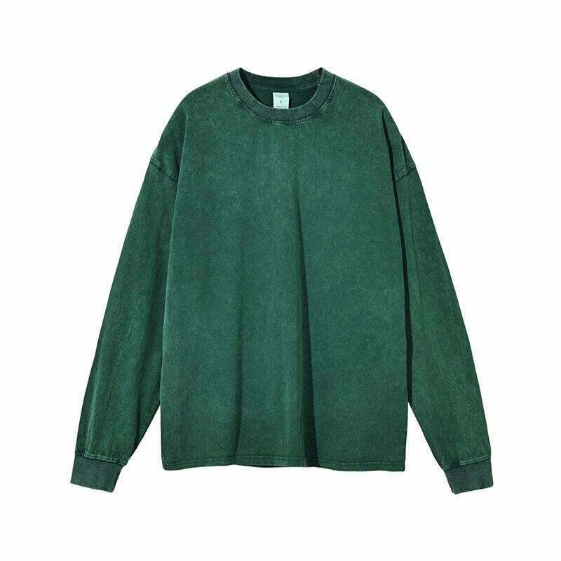 Vintage Acid Washed Long Sleeve Tee - Y2K Fashion Staple for Women - Coquette Aesthetic Grunge Style