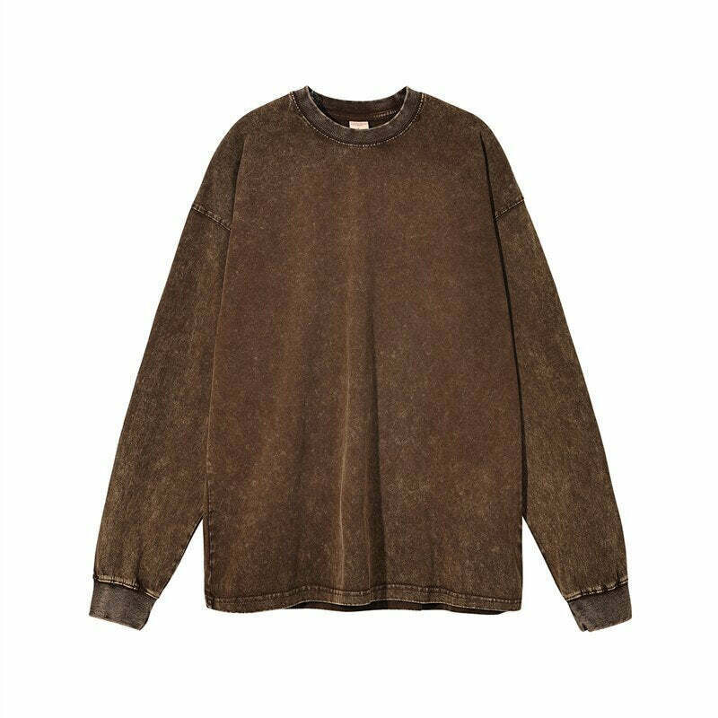 Vintage Acid Washed Long Sleeve Tee - Y2K Fashion Staple for Women - Coquette Aesthetic Grunge Style