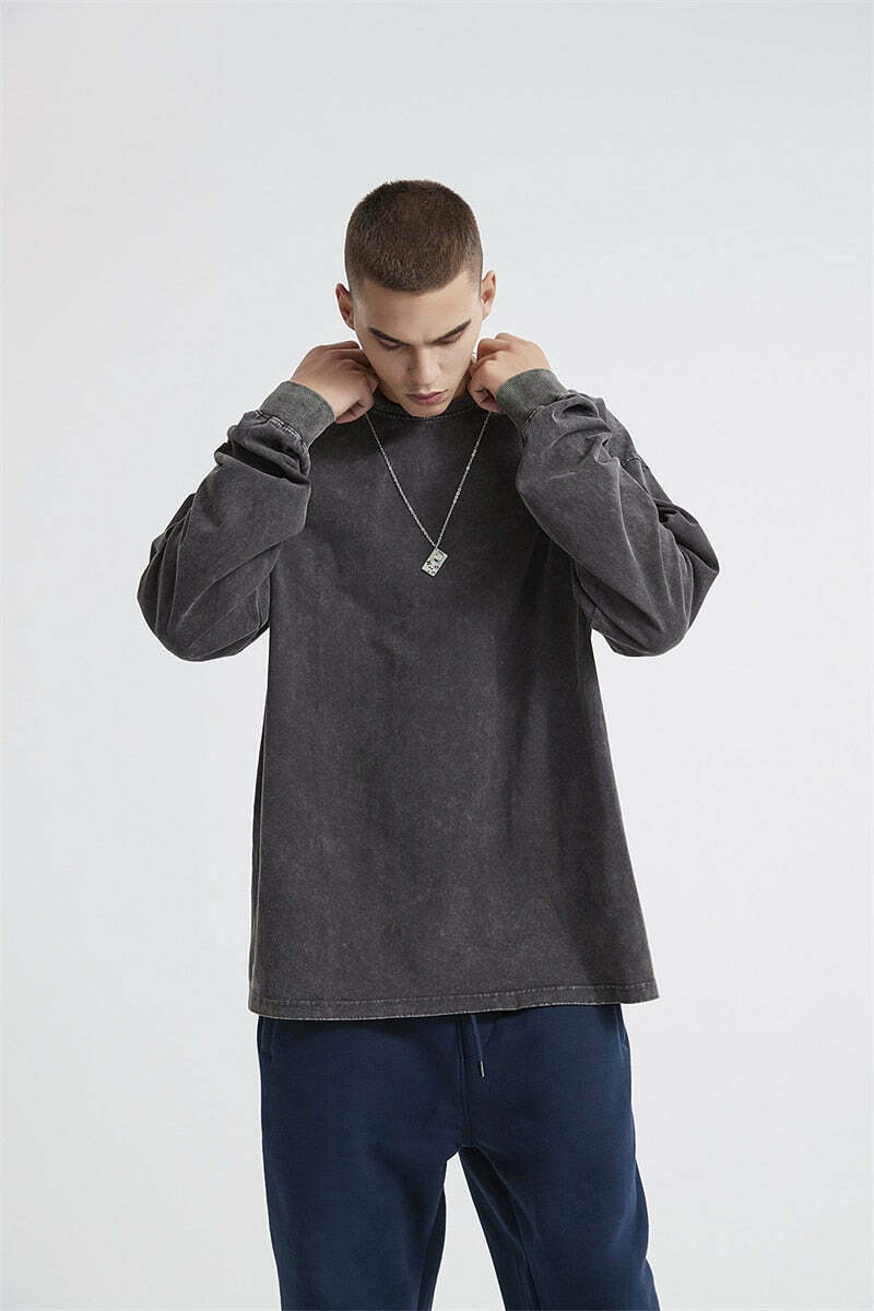 Vintage Acid Washed Long Sleeve Tee - Y2K Fashion Staple for Women - Coquette Aesthetic Grunge Style