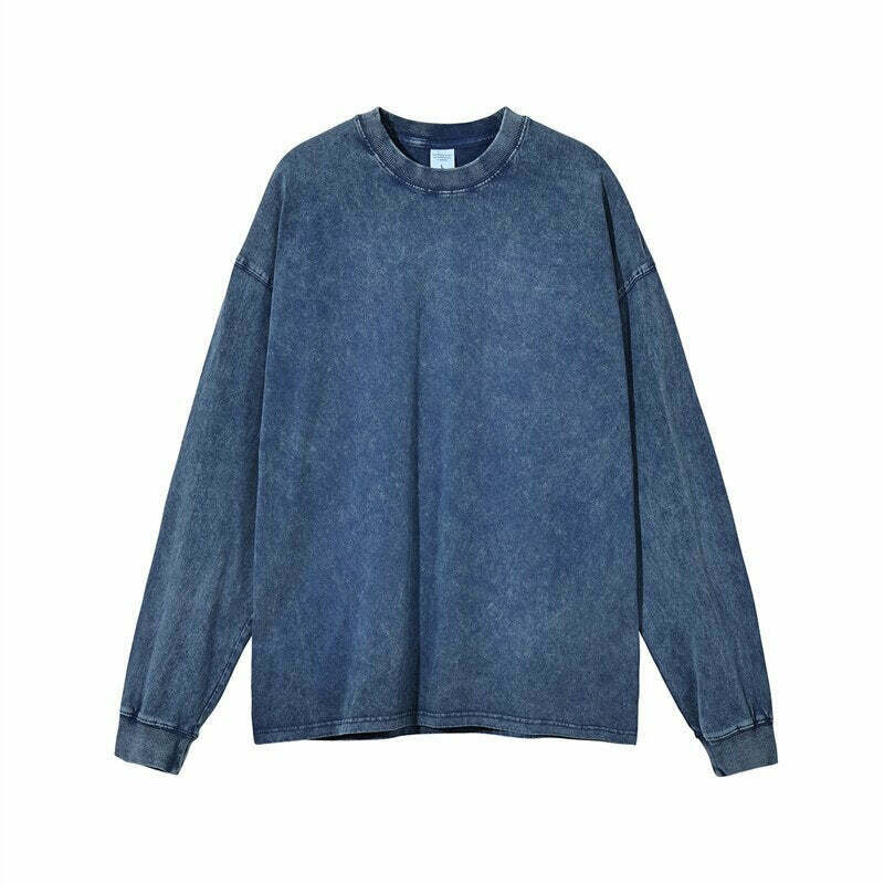 Vintage Acid Washed Long Sleeve Tee - Y2K Fashion Staple for Women - Coquette Aesthetic Grunge Style