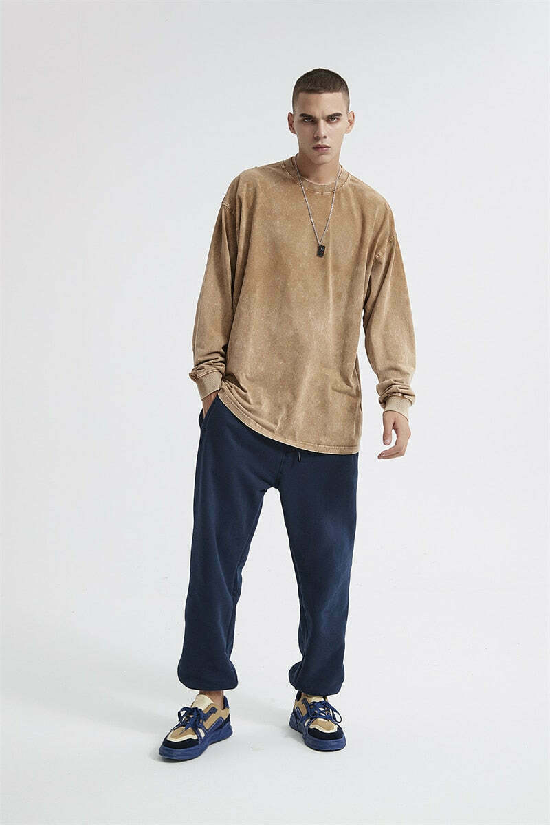 Vintage Acid Washed Long Sleeve Tee - Y2K Fashion Staple for Women - Coquette Aesthetic Grunge Style