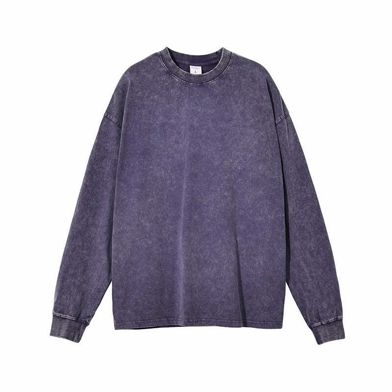 Vintage Acid Washed Long Sleeve Tee - Y2K Fashion Staple for Women - Coquette Aesthetic Grunge Style