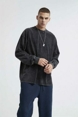 Vintage Acid Washed Long Sleeve Tee - Y2K Fashion Staple for Women - Coquette Aesthetic Grunge Style
