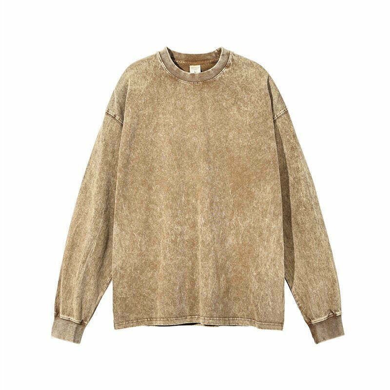 Vintage Acid Washed Long Sleeve Tee - Y2K Fashion Staple for Women - Coquette Aesthetic Grunge Style
