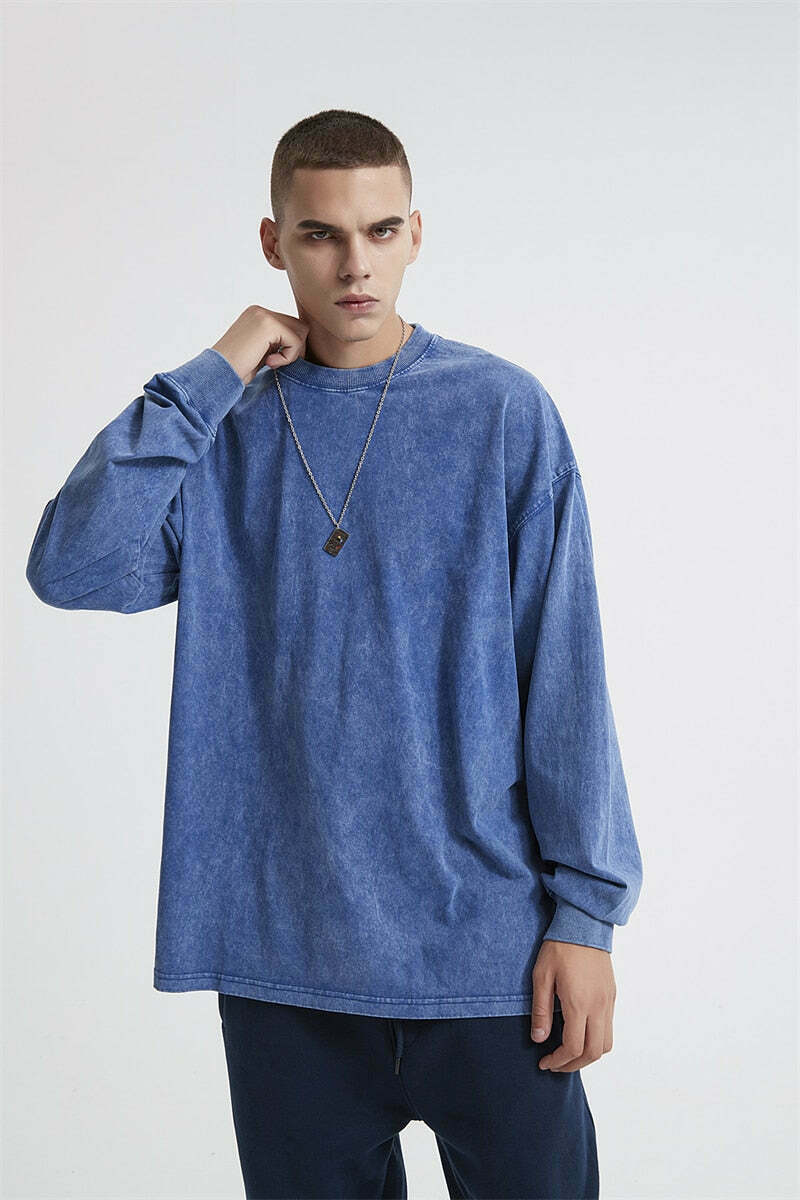 Vintage Acid Washed Long Sleeve Tee - Y2K Fashion Staple for Women - Coquette Aesthetic Grunge Style