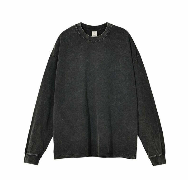 Vintage Acid Washed Long Sleeve Tee - Y2K Fashion Staple for Women - Coquette Aesthetic Grunge Style