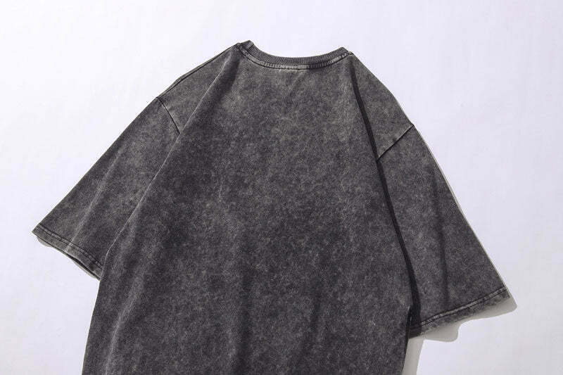 Vintage Acid Washed Statue Print T-Shirt with Side Zip - Y2K Fashion Aesthetic