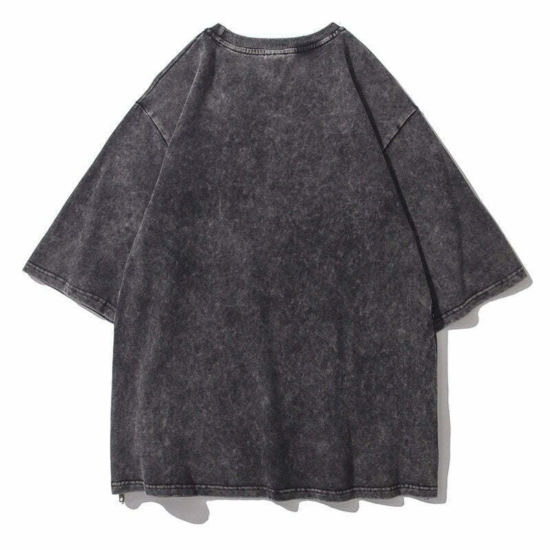 Vintage Acid Washed Statue Print T-Shirt with Side Zip - Y2K Fashion Aesthetic