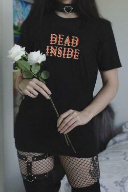 Vintage Aesthetic Dead Inside T-Shirt for Women - Y2K Fashion Grunge Style Coquette Outfit