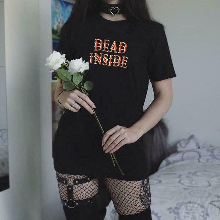 Vintage Aesthetic Dead Inside T-Shirt for Women - Y2K Fashion Grunge Style Coquette Outfit