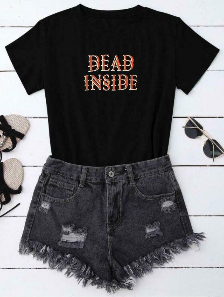 Vintage Aesthetic Dead Inside T-Shirt for Women - Y2K Fashion Grunge Style Coquette Outfit