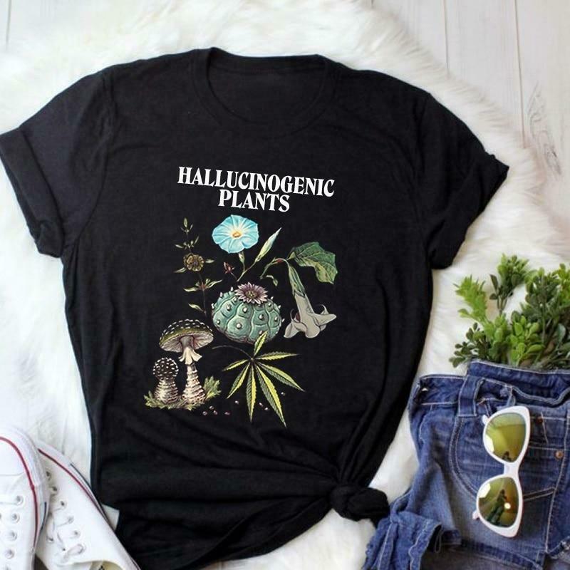 Vintage Aesthetic Hallucinogenic Plants T-Shirt - Y2K Fashion, Grunge Style, Coquette Aesthetic