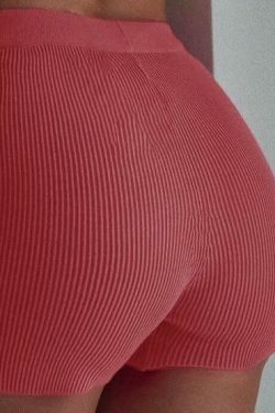 Vintage Aesthetic Ribbed Shorts - Y2K Fashion, Coquette & Grunge Style, Cute Tops, Pastel Goth