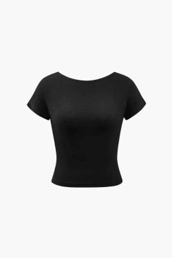 Vintage Aesthetic Solid Backless T-Shirt for Y2K Fashion Enthusiasts