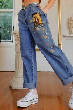 Vintage Art Hoe Printed Denim Cargo Skirt - Y2K Aesthetic Grunge Style Women's Fashion