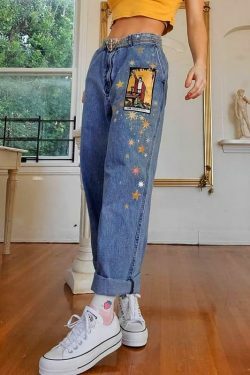 Vintage Art Hoe Printed Denim Cargo Skirt - Y2K Aesthetic Grunge Style Women's Fashion