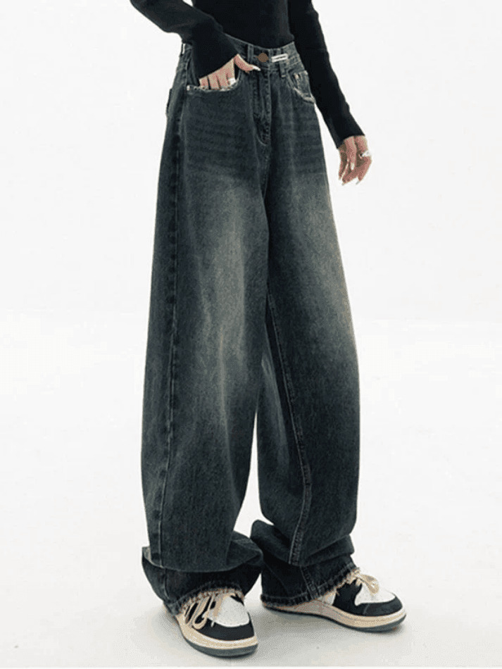 Vintage Baggy Boyfriend Jeans - Y2K Fashion Dark Wash for Women