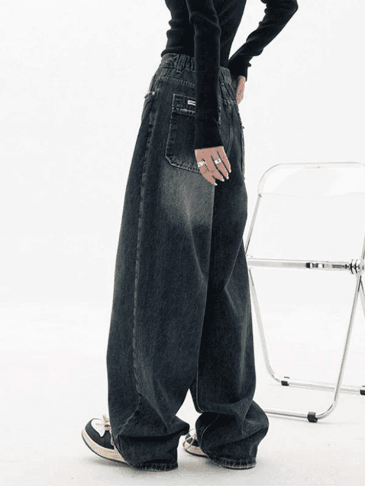 Vintage Baggy Boyfriend Jeans - Y2K Fashion Dark Wash for Women
