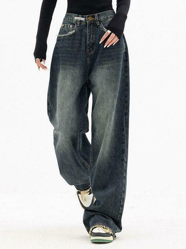 Vintage Baggy Boyfriend Jeans - Y2K Fashion Dark Wash for Women