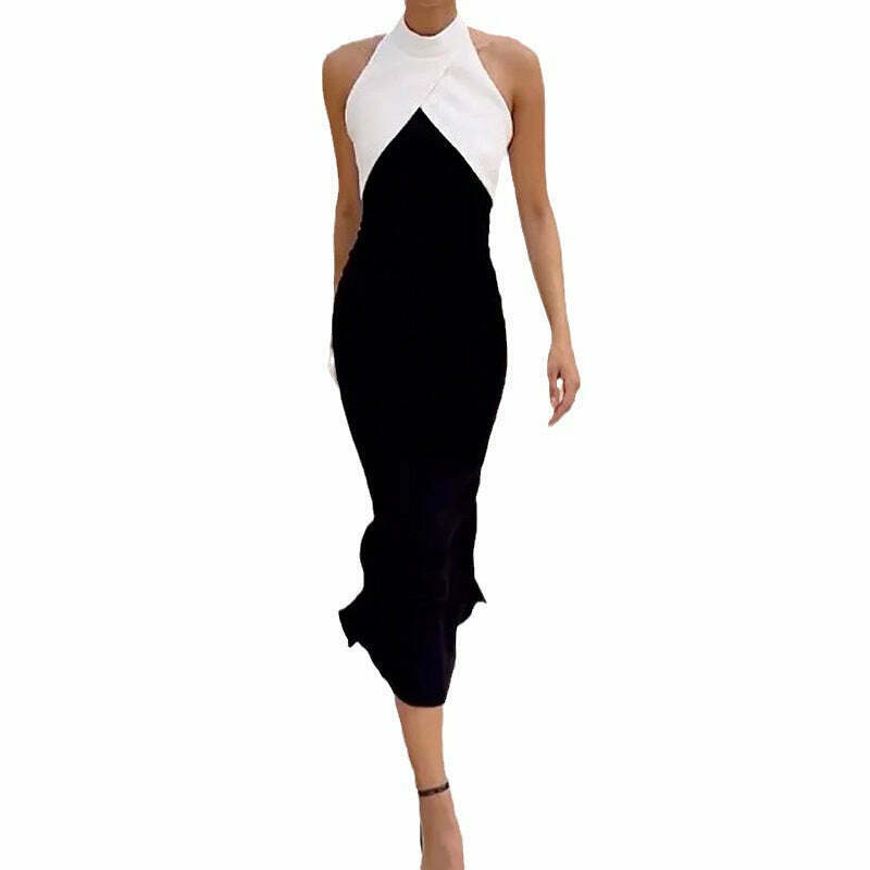 Vintage Black & White Long Dress - Y2K Fashion Aesthetic for Women - Coquette Style Outfit