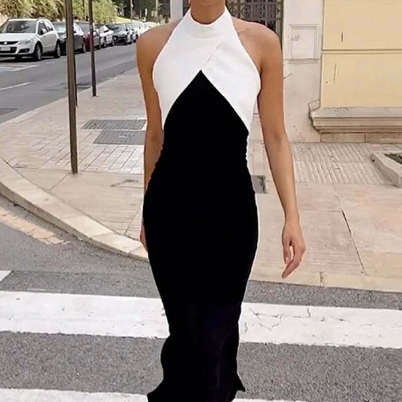 Vintage Black & White Long Dress - Y2K Fashion Aesthetic for Women - Coquette Style Outfit