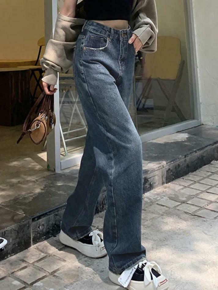 Vintage Blue Print Back Boyfriend Jeans - Y2K Fashion Aesthetic Women's Denim Trousers
