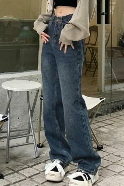 Vintage Blue Print Back Boyfriend Jeans - Y2K Fashion Aesthetic Women's Denim Trousers