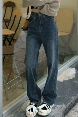 Vintage Blue Print Back Boyfriend Jeans - Y2K Fashion Aesthetic Women's Denim Trousers