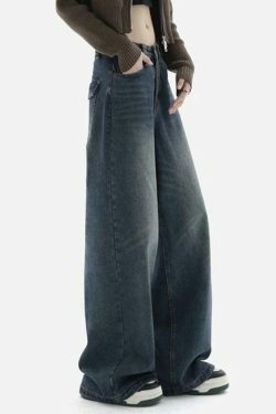 Vintage Blue Wash Baggy Boyfriend Jeans - Y2K Fashion Aesthetic for Women
