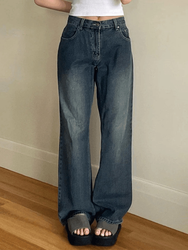 Vintage Blue Wash Boyfriend Jeans - Y2K Fashion Staple for Women's Coquette Aesthetic
