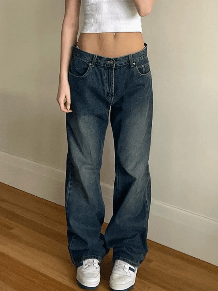 Vintage Blue Wash Boyfriend Jeans - Y2K Fashion Staple for Women's Coquette Aesthetic