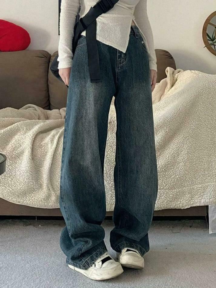 Vintage Blue Washed High Waist Boyfriend Jeans - Y2K Fashion Staple for Women's Coquette Aesthetic