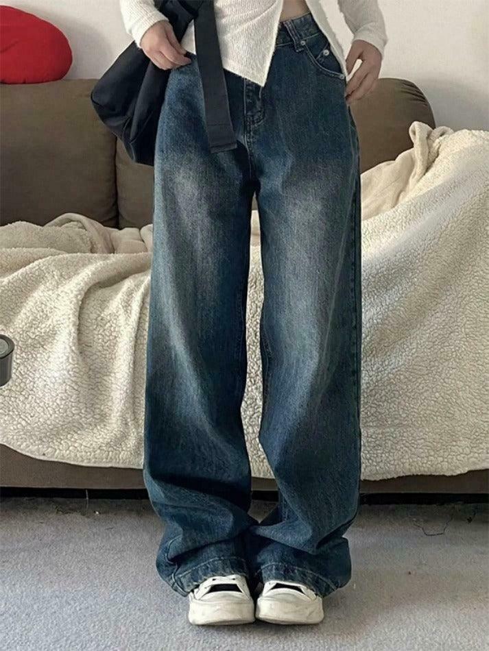 Vintage Blue Washed High Waist Boyfriend Jeans - Y2K Fashion Staple for Women's Coquette Aesthetic
