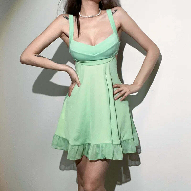 Vintage Botanical Bliss Ruffle Dress - Y2K Fashion with Coquette & Grunge Aesthetics