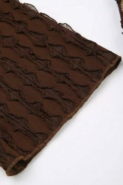 Vintage Brown Butterfly Print Lace-Up Blouse with Long Sleeves - Y2K Fashion Aesthetic