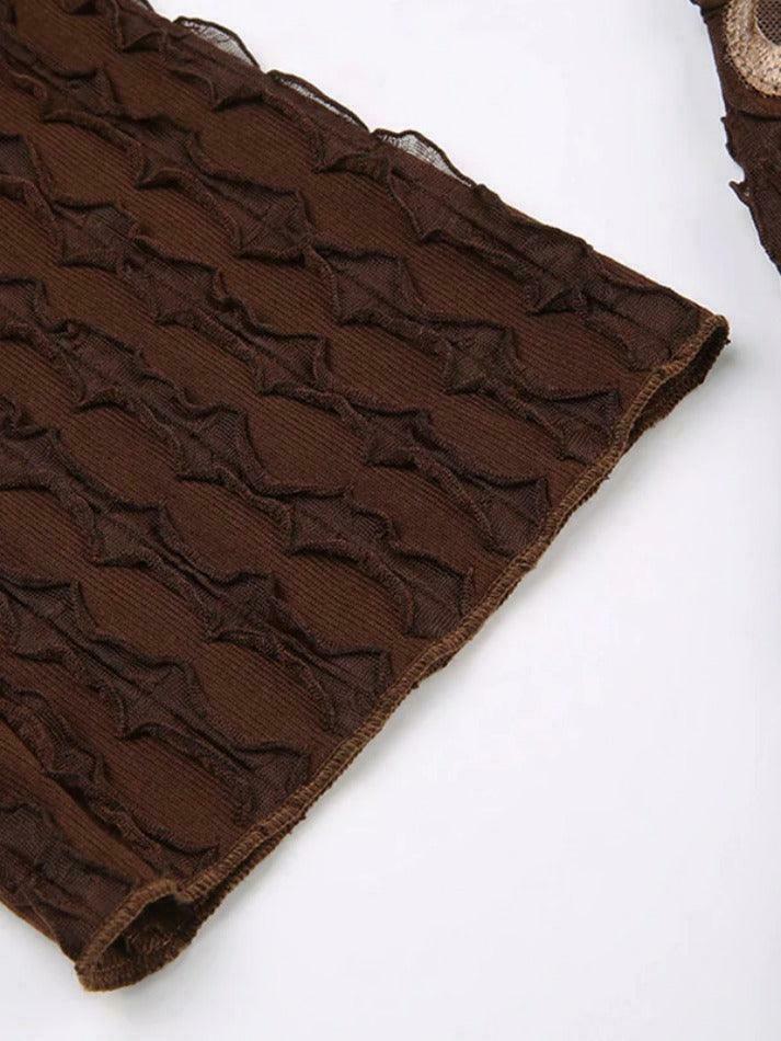 Vintage Brown Butterfly Print Lace-Up Blouse with Long Sleeves - Y2K Fashion Aesthetic