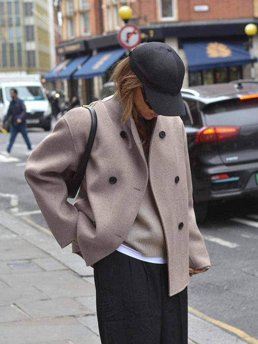 Vintage Brown French Style Woolen Jacket - Y2K Fashion Coquette Aesthetic Grunge Outfit